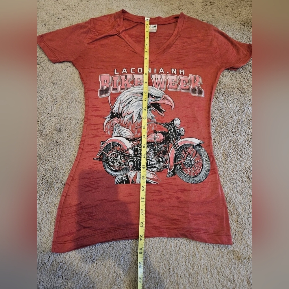 Laconia Bike Week Womens Small Fitted Sexy short sleeve red graphic tee shirt - Picture 5 of 6